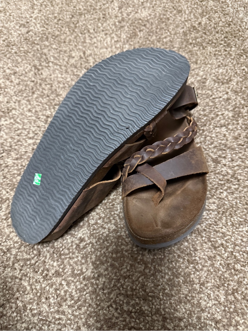 Women's Brown Braided Leather Slide Sandals - Picture 3 of 4